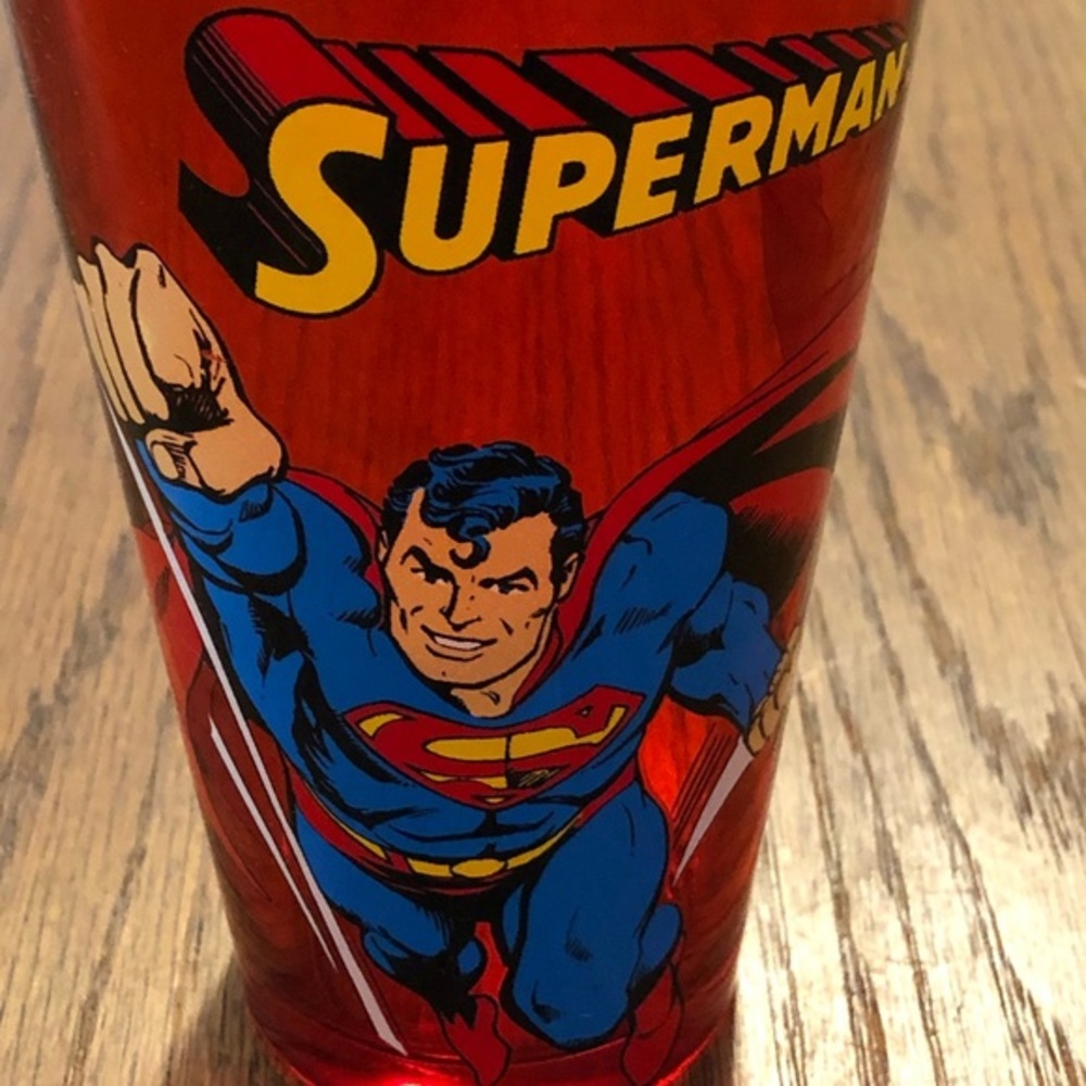 Superman Red Beer Drinking Glass 16oz DC Comics Superhero Glassware HTF